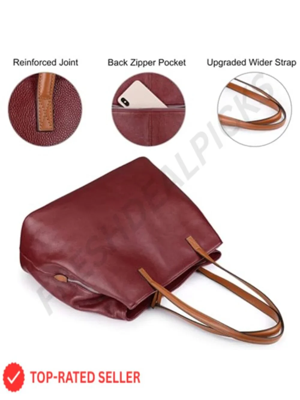 Genuine Leather Soft Hobo Shoulder Bag Large Capacity Fits 13 Laptop